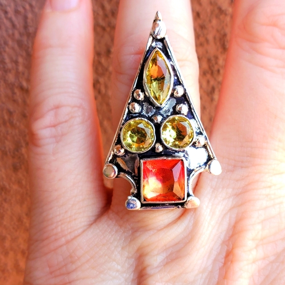***Sale*** New Citrine & Bi-Color Tourmaline 925 Silver Arrowhead Ring. - Picture 2 of 10